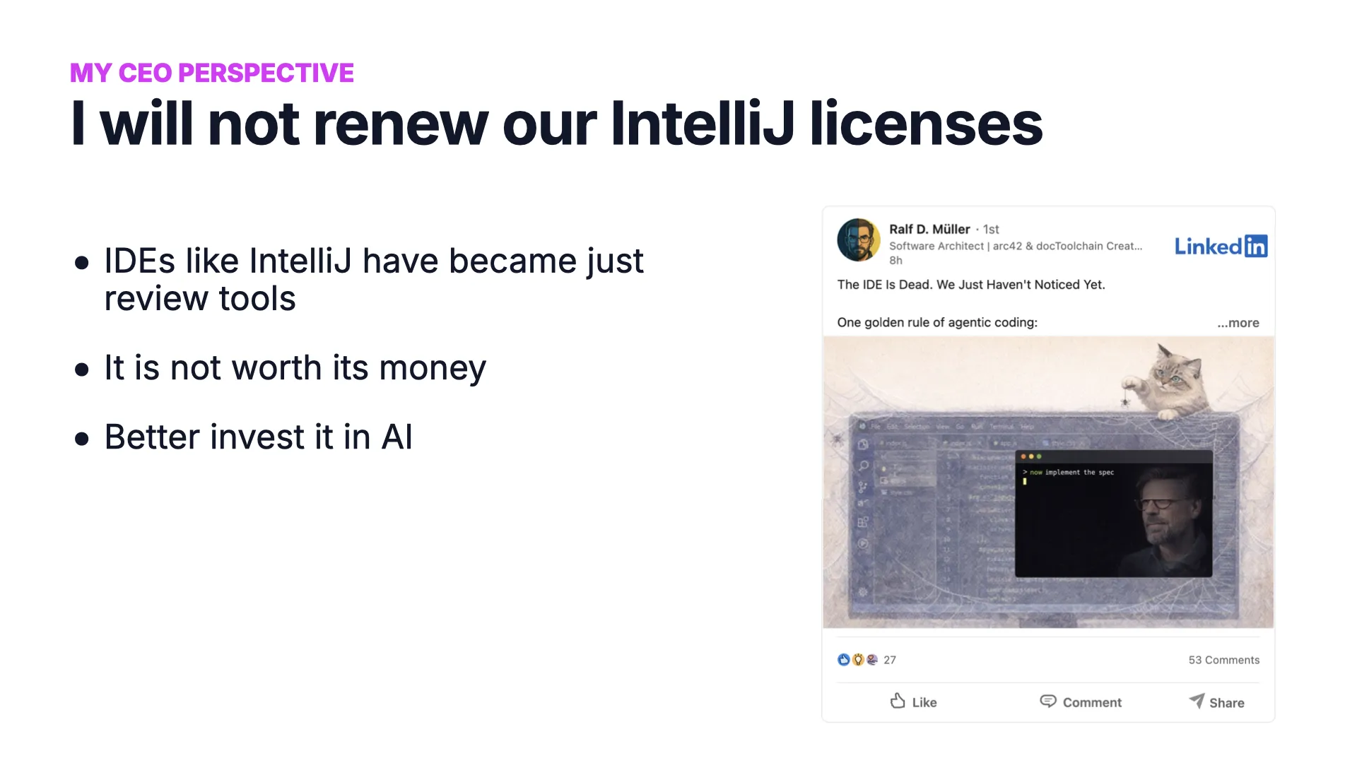 Slide 30 : non-renouvellement des licences IntelliJ